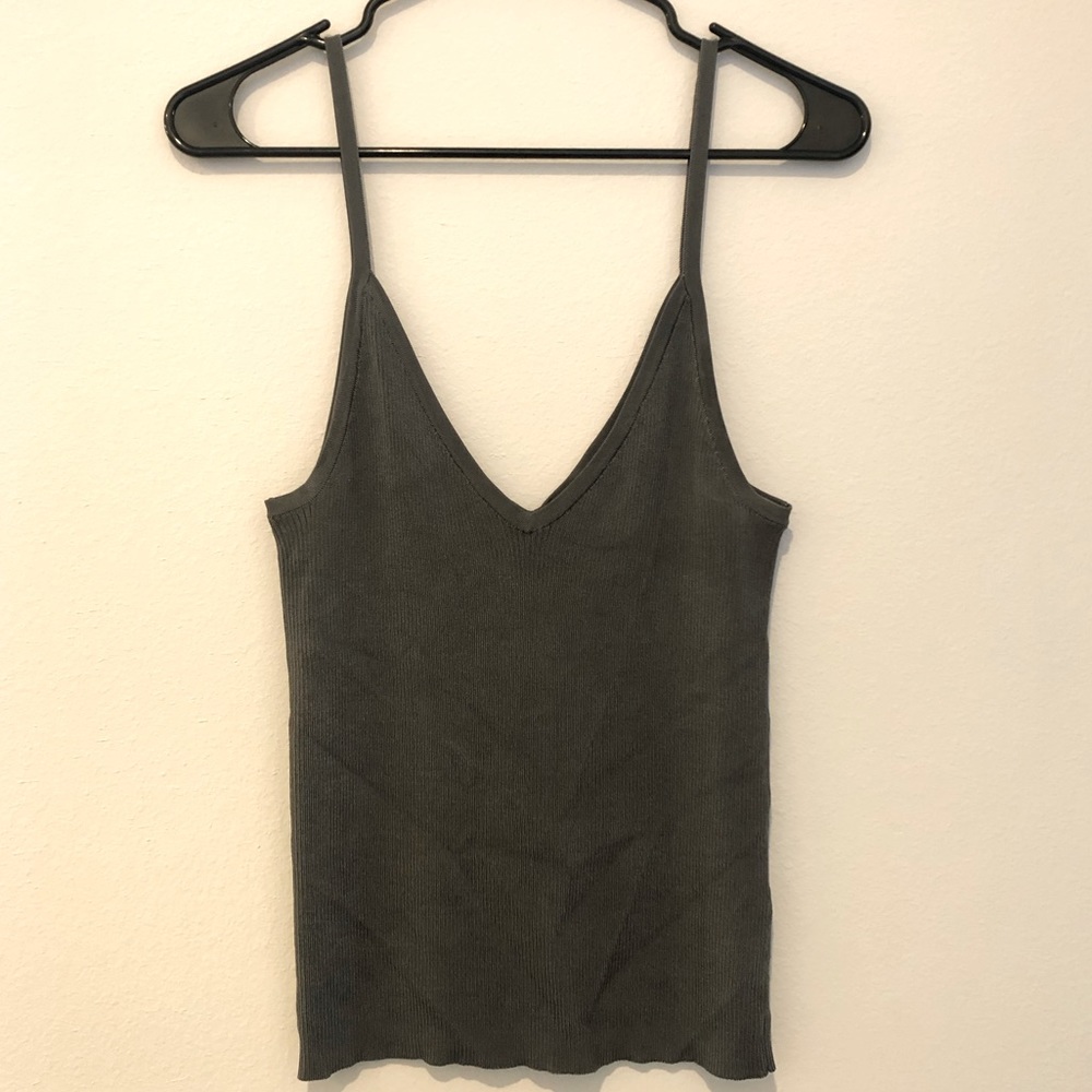 Dark, shiny gray, spaghetti strap top